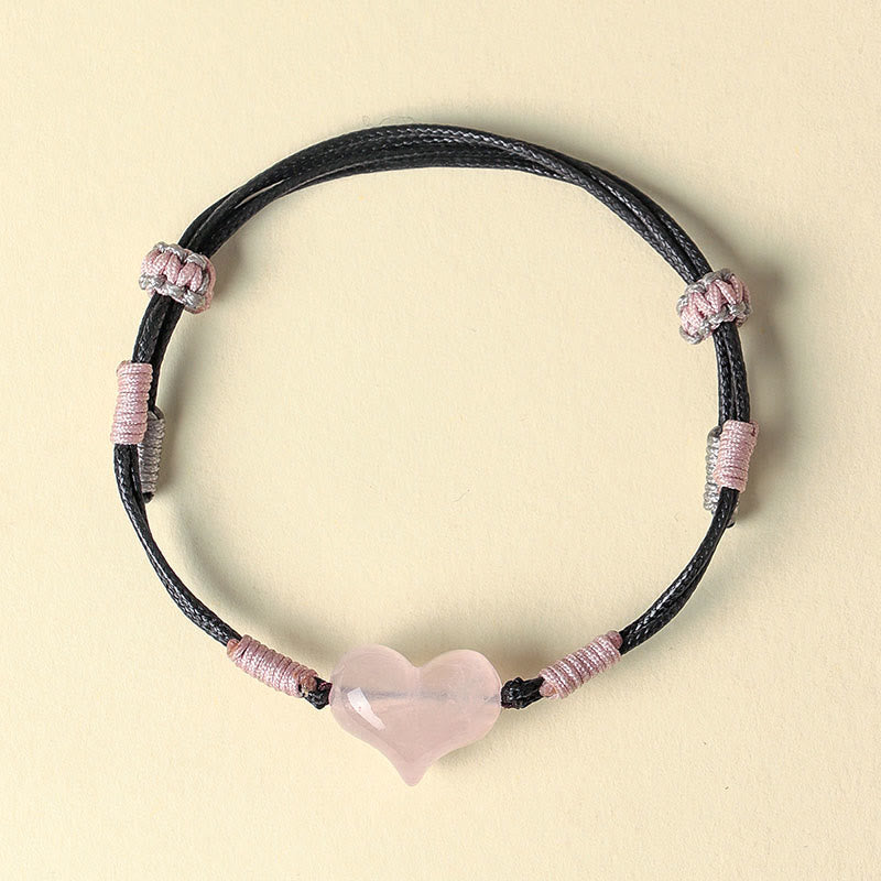 FREE Today: Self-acceptance and Warmth Natural Heart Charm Pink Crystal Braided String Bracelet