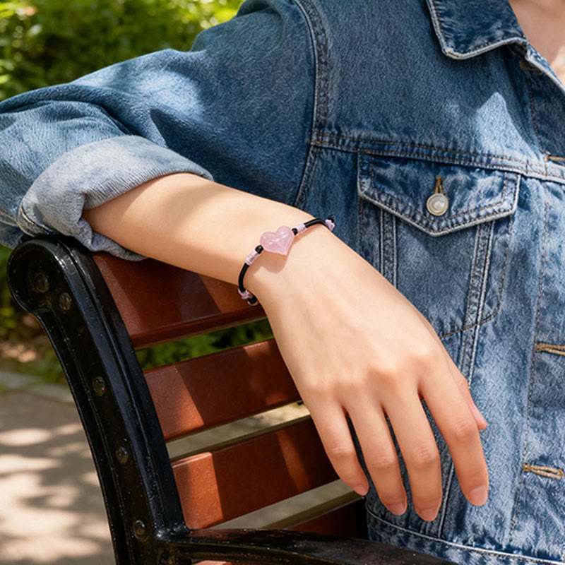 FREE Today: Self-acceptance and Warmth Natural Heart Charm Pink Crystal Braided String Bracelet