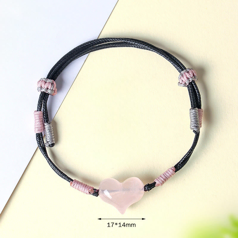 FREE Today: Self-acceptance and Warmth Natural Heart Charm Pink Crystal Braided String Bracelet