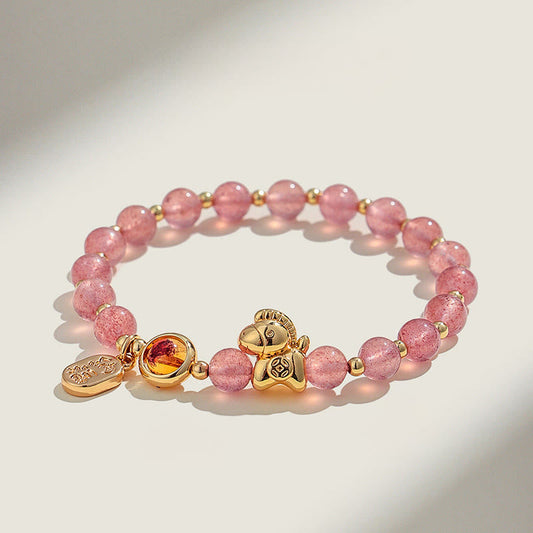FREE Today: Love and Positive Year Of The Horse Strawberry Quartz Citrine Red Agate Pink Crystal Bracelet