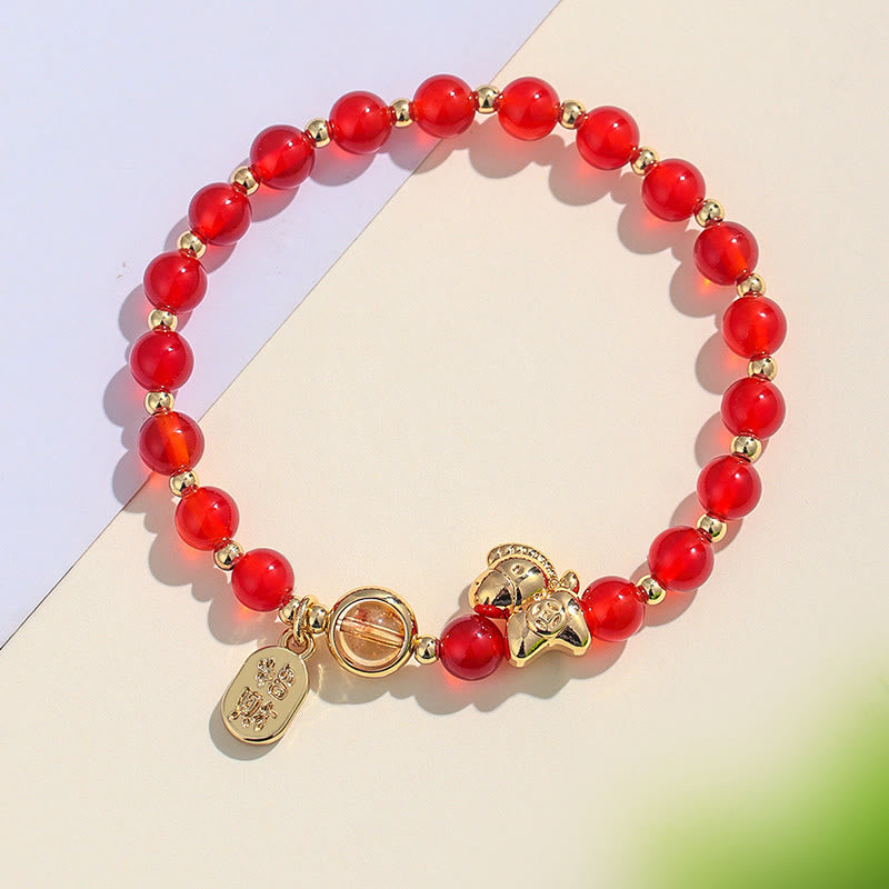 FREE Today: Love and Positive Year Of The Horse Strawberry Quartz Citrine Red Agate Pink Crystal Bracelet