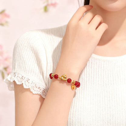 FREE Today: Fulfilment Strength Year Of The Horse Hetian Jade Black Obsidian Red Agate Bracelet