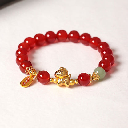 FREE Today: Fulfilment Strength Year Of The Horse Hetian Jade Black Obsidian Red Agate Bracelet