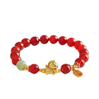 FREE Today: Fulfilment Strength Year Of The Horse Hetian Jade Black Obsidian Red Agate Bracelet