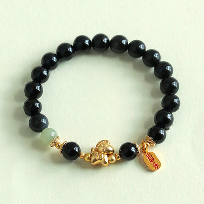 FREE Today: Fulfilment Strength Year Of The Horse Hetian Jade Black Obsidian Red Agate Bracelet