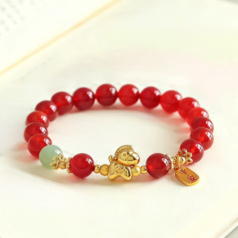 FREE Today: Fulfilment Strength Year Of The Horse Hetian Jade Black Obsidian Red Agate Bracelet