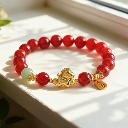 FREE Today: Fulfilment Strength Year Of The Horse Hetian Jade Black Obsidian Red Agate Bracelet
