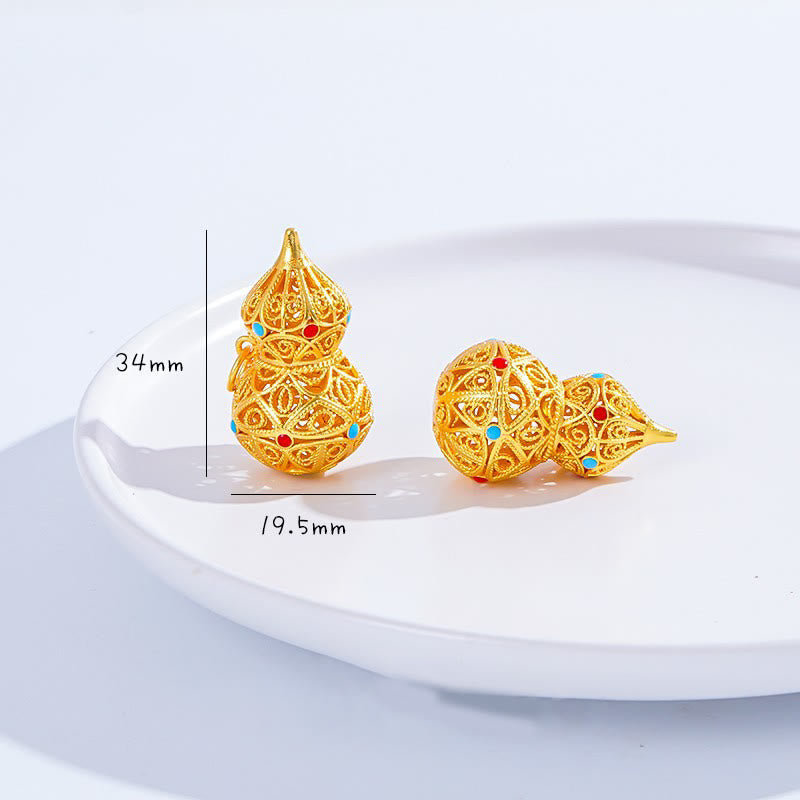 FREE Today: Good Fortune Hollow Gourd Design 24k Gold Plated Brass Rope Necklace Pendant