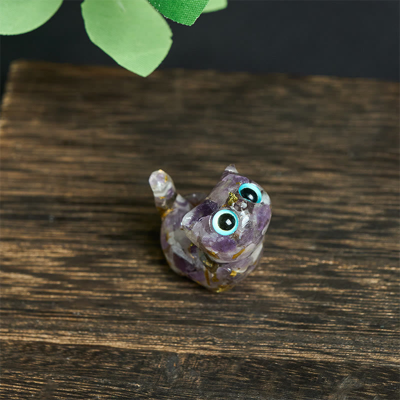 FREE Today: Strength and Protection Crystal Drip Resin Small Cat Statue Decoration