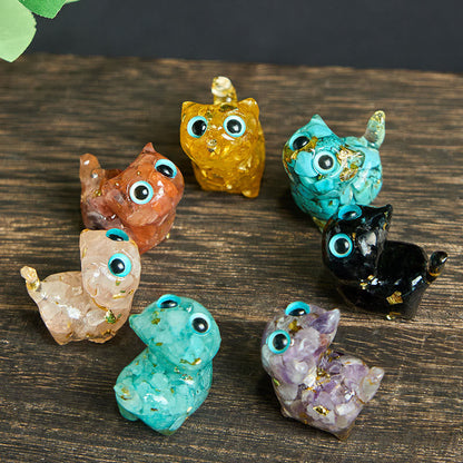FREE Today: Strength and Protection Crystal Drip Resin Small Cat Statue Decoration