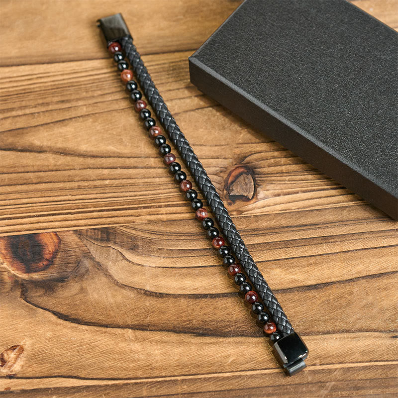 FREE Today: Fortune and Support Black Onyx Tiger Eye Titanium Steel Leather Bracelet