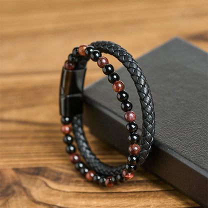 FREE Today: Fortune and Support Black Onyx Tiger Eye Titanium Steel Leather Bracelet