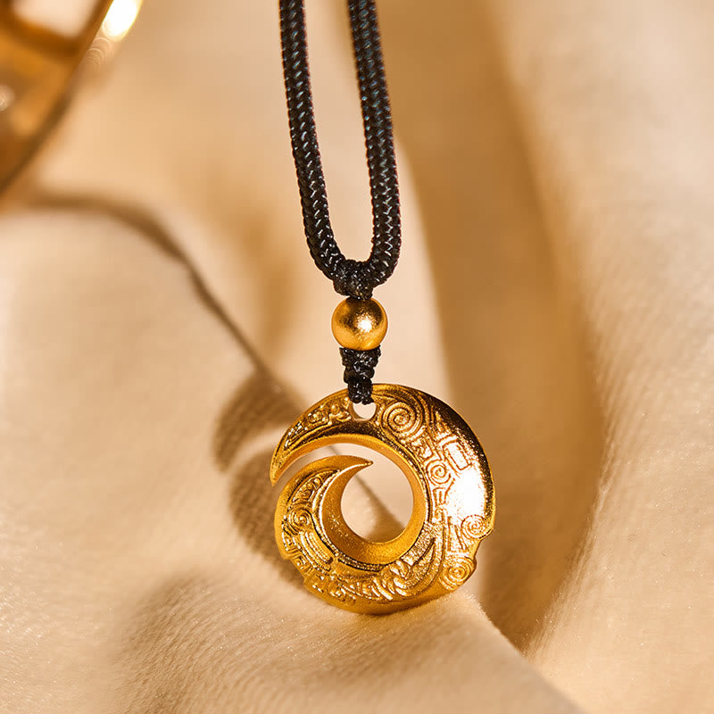 FREE Today: Auspicious and Fortune 24k Gold Plated Brass Peace Buckle Black Rope Necklace Pendant