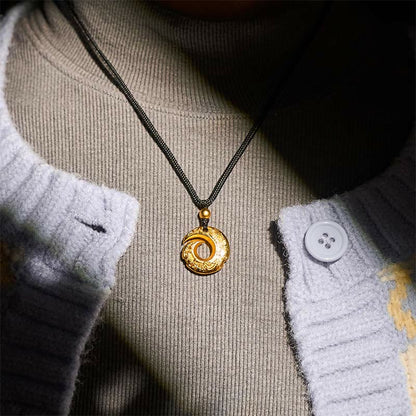 FREE Today: Auspicious and Fortune 24k Gold Plated Brass Peace Buckle Black Rope Necklace Pendant