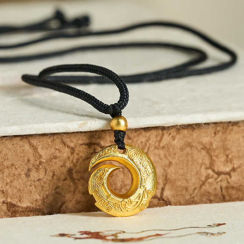 FREE Today: Auspicious and Fortune 24k Gold Plated Brass Peace Buckle Black Rope Necklace Pendant