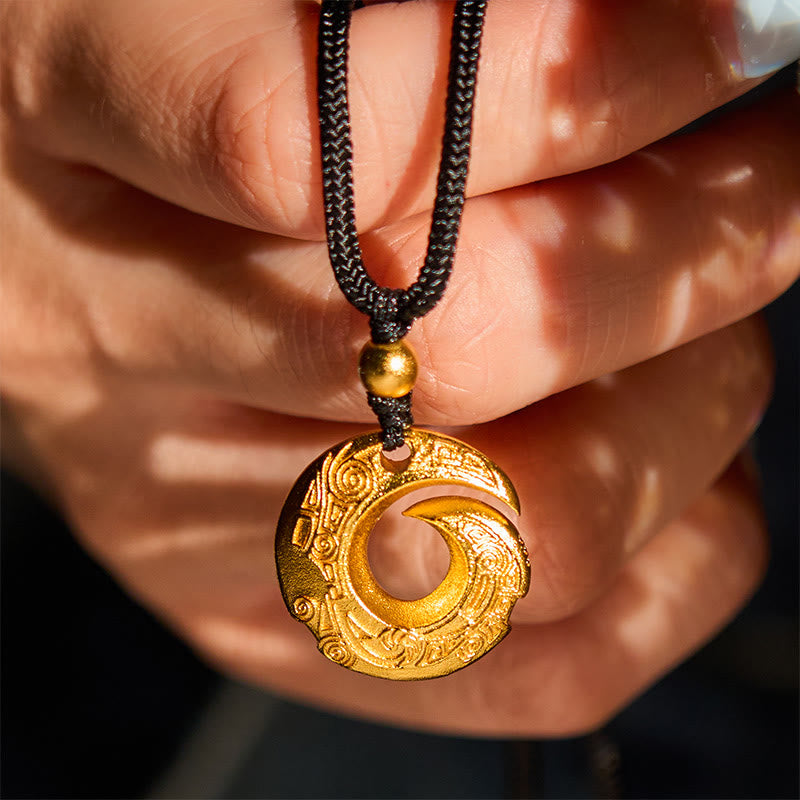 FREE Today: Auspicious and Fortune 24k Gold Plated Brass Peace Buckle Black Rope Necklace Pendant