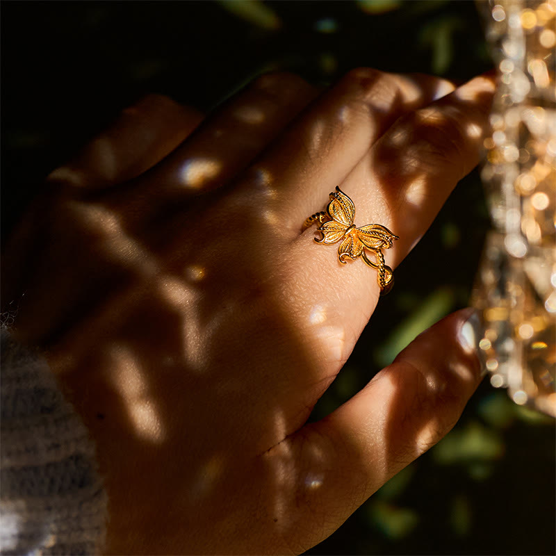 FREE Today: Love and Freedom 24k Gold Plated Brass Butterfly Symbol Adjustable Ring