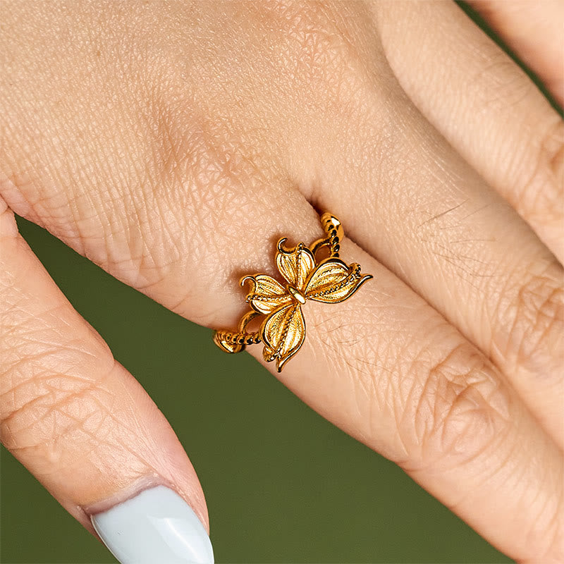 FREE Today: Love and Freedom 24k Gold Plated Brass Butterfly Symbol Adjustable Ring