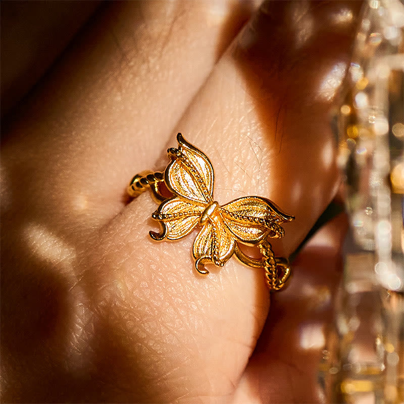 FREE Today: Love and Freedom 24k Gold Plated Brass Butterfly Symbol Adjustable Ring