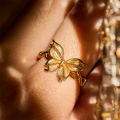 FREE Today: Love and Freedom 24k Gold Plated Brass Butterfly Symbol Adjustable Ring