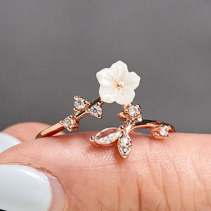 FREE Today: Healing and Luck White Flower Design Adjustable Copper Ring