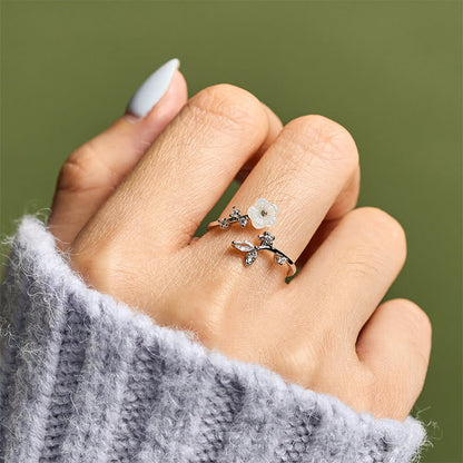 FREE Today: Healing and Luck White Flower Design Adjustable Copper Ring