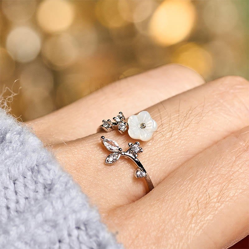 FREE Today: Healing and Luck White Flower Design Adjustable Copper Ring