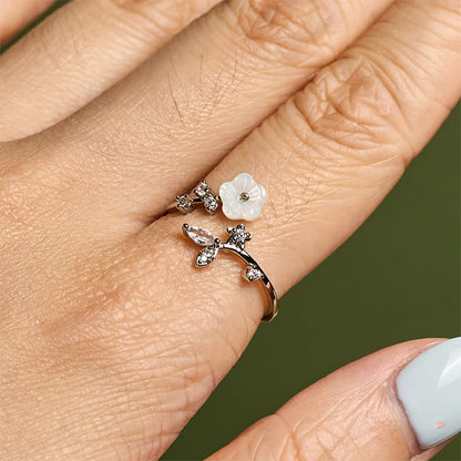 FREE Today: Healing and Luck White Flower Design Adjustable Copper Ring