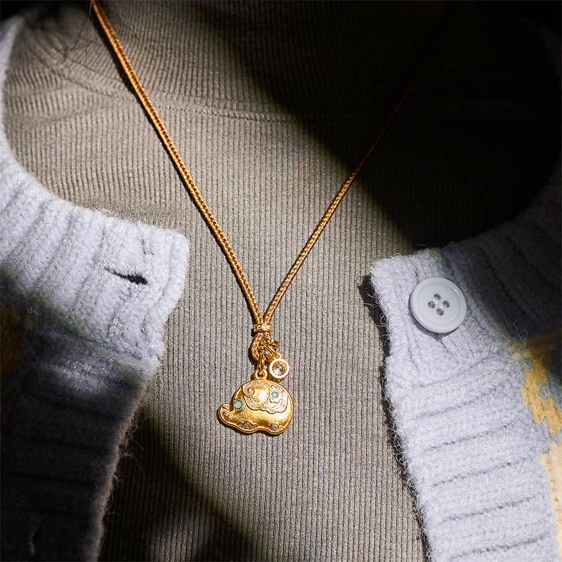 FREE Today: Strength and Wisdom 24k Gold Plated Brass Elephant Symbol Braided Cord Necklace Pendant