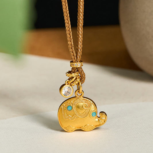FREE Today: Strength and Wisdom 24k Gold Plated Brass Elephant Symbol Braided Cord Necklace Pendant