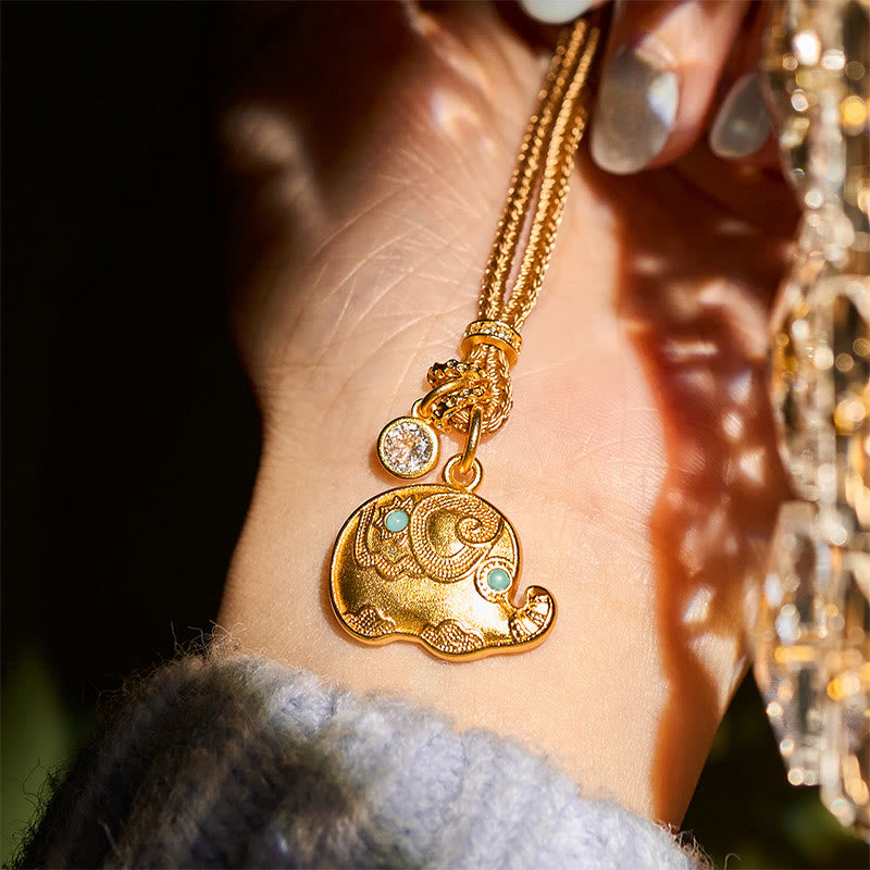 FREE Today: Strength and Wisdom 24k Gold Plated Brass Elephant Symbol Braided Cord Necklace Pendant