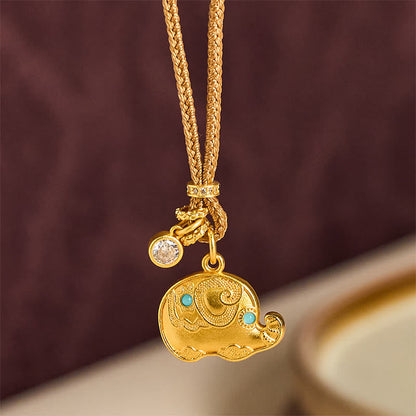 FREE Today: Strength and Wisdom 24k Gold Plated Brass Elephant Symbol Braided Cord Necklace Pendant