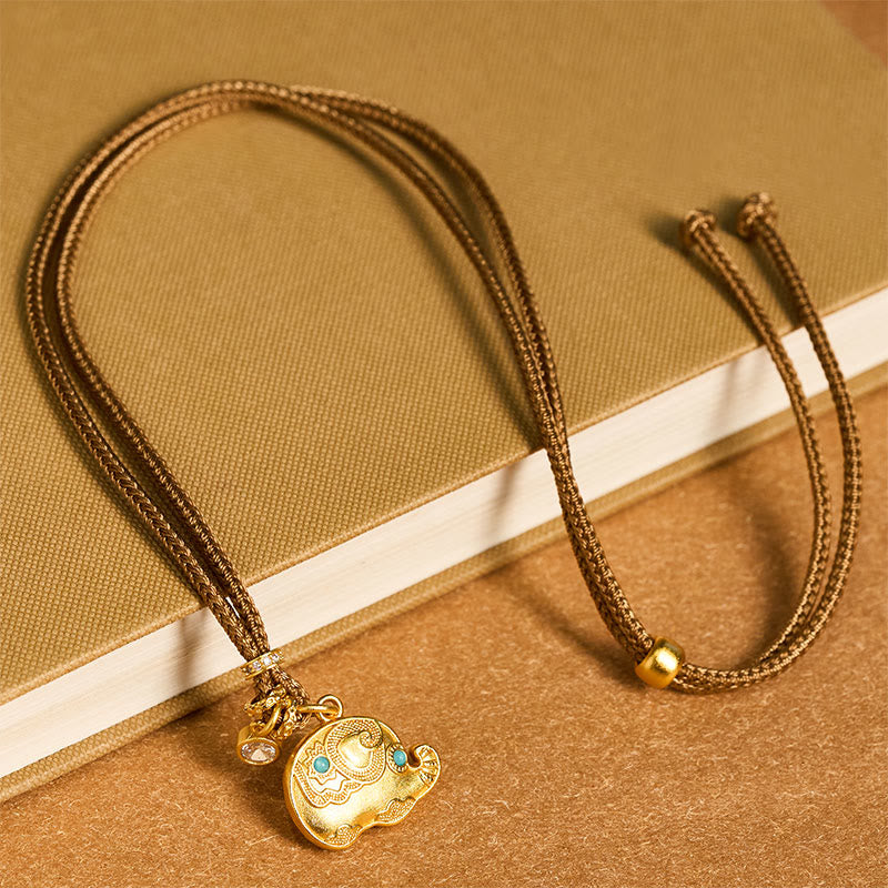 FREE Today: Strength and Wisdom 24k Gold Plated Brass Elephant Symbol Braided Cord Necklace Pendant