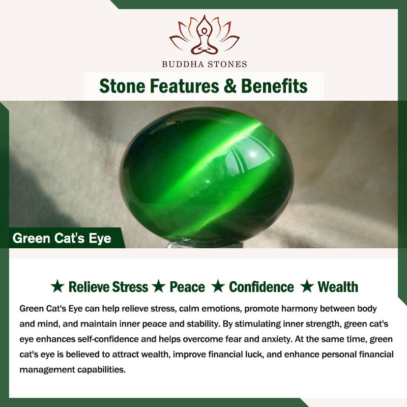 FREE Today: Relieve Stress and Confidence Green Cat's Eye Stone Thin Cuff Bangle Bracelet