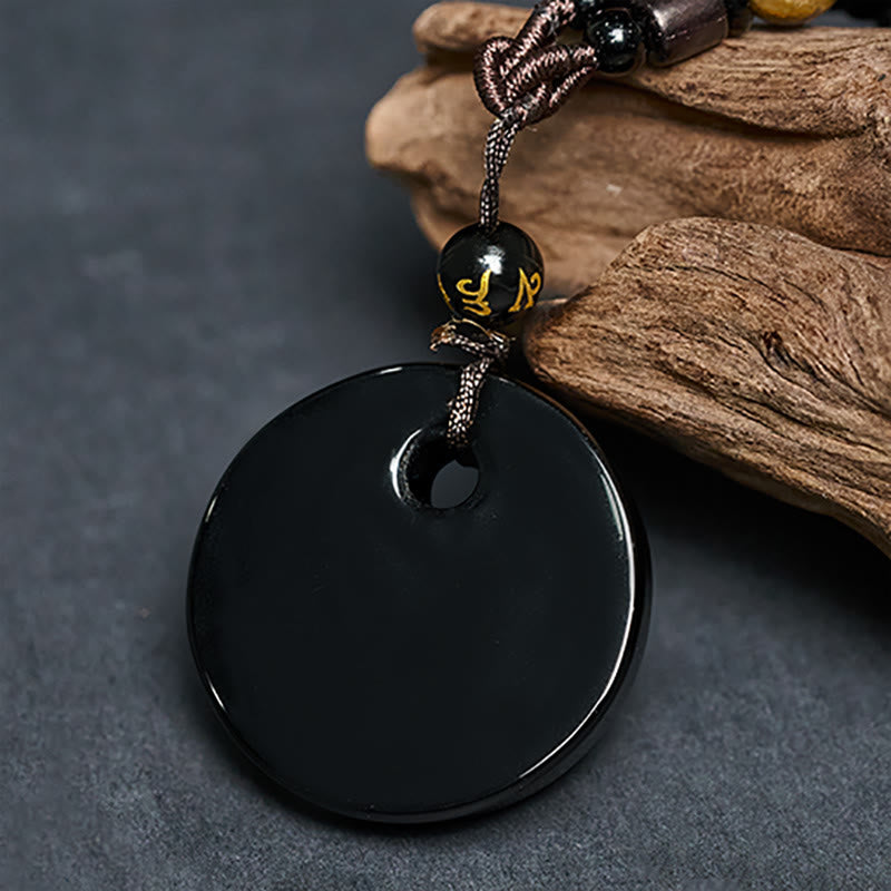 FREE Today: Transformation and Strength Yin Yang Symbol Om Mani Padme Hum Black Obsidian Necklace Pendant