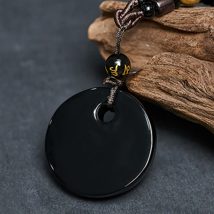 FREE Today: Transformation and Strength Yin Yang Symbol Om Mani Padme Hum Black Obsidian Necklace Pendant