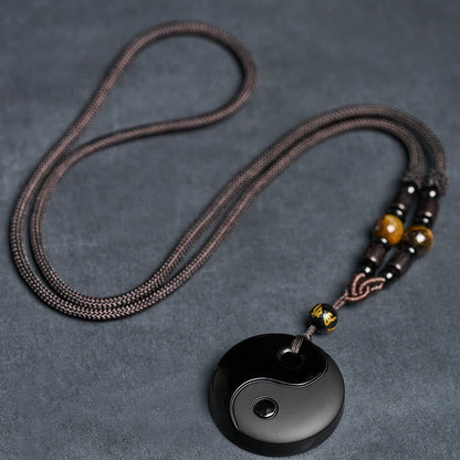 FREE Today: Transformation and Strength Yin Yang Symbol Om Mani Padme Hum Black Obsidian Necklace Pendant