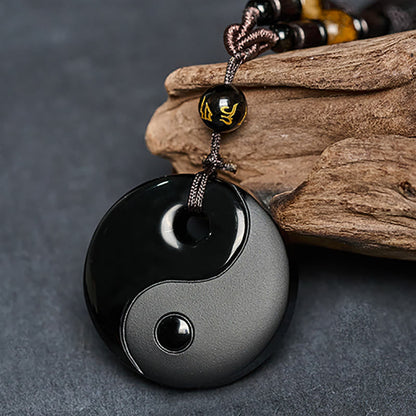 FREE Today: Transformation and Strength Yin Yang Symbol Om Mani Padme Hum Black Obsidian Necklace Pendant