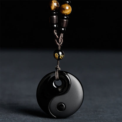 FREE Today: Transformation and Strength Yin Yang Symbol Om Mani Padme Hum Black Obsidian Necklace Pendant