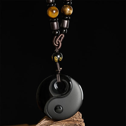 FREE Today: Transformation and Strength Yin Yang Symbol Om Mani Padme Hum Black Obsidian Necklace Pendant