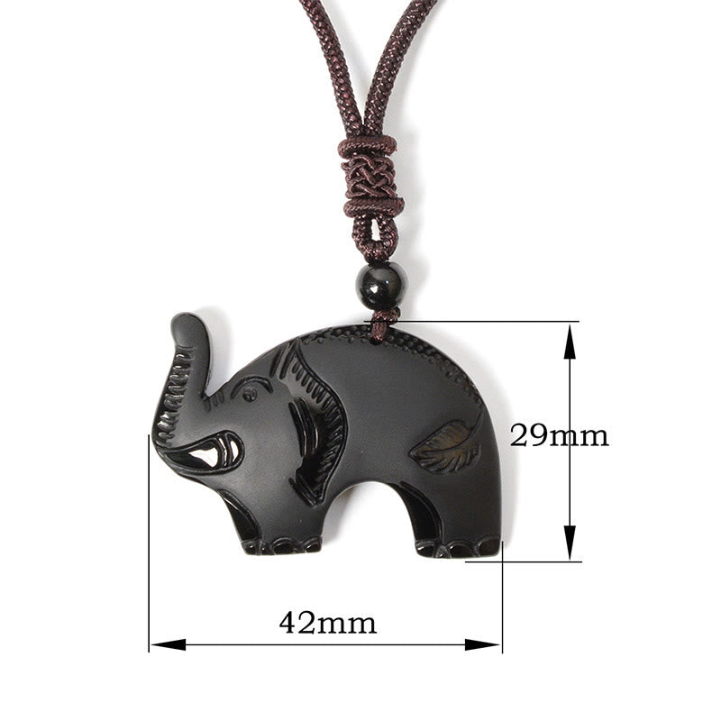 FREE Today: Purification and Wisdom Elephant Symbol Carved Design Black Obsidian Necklace Pendant