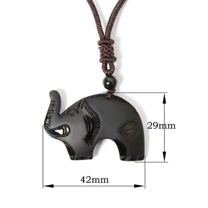FREE Today: Purification and Wisdom Elephant Symbol Carved Design Black Obsidian Necklace Pendant