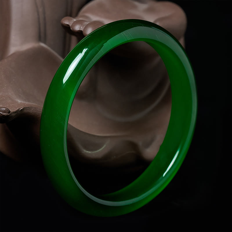 FREE Today: Relieve Stress and Confidence Green Cat's Eye Stone Thin Cuff Bangle Bracelet
