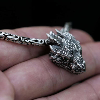 FREE Today: Men's Viking Green Eye Dragon Head Necklace