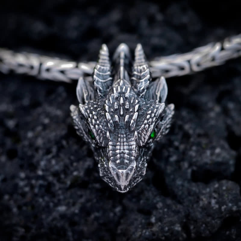 FREE Today: Men's Viking Green Eye Dragon Head Necklace