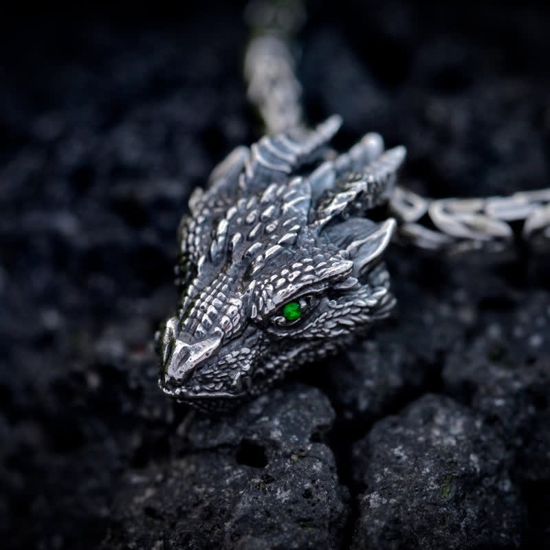 FREE Today: Men's Viking Green Eye Dragon Head Necklace