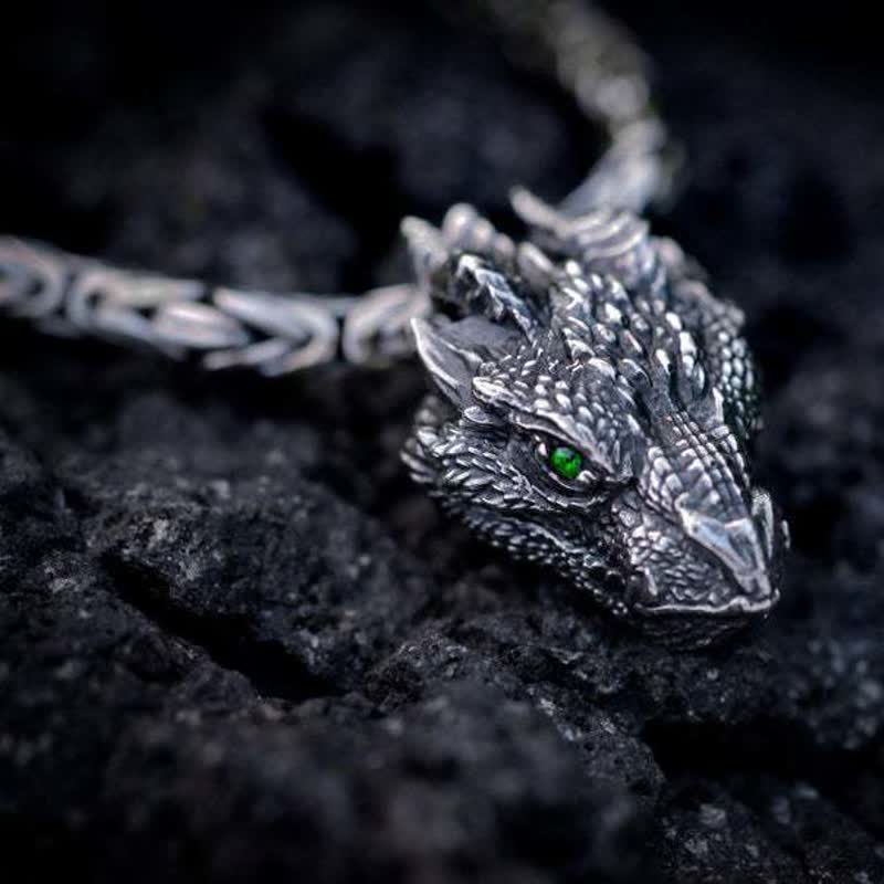 FREE Today: Men's Viking Green Eye Dragon Head Necklace